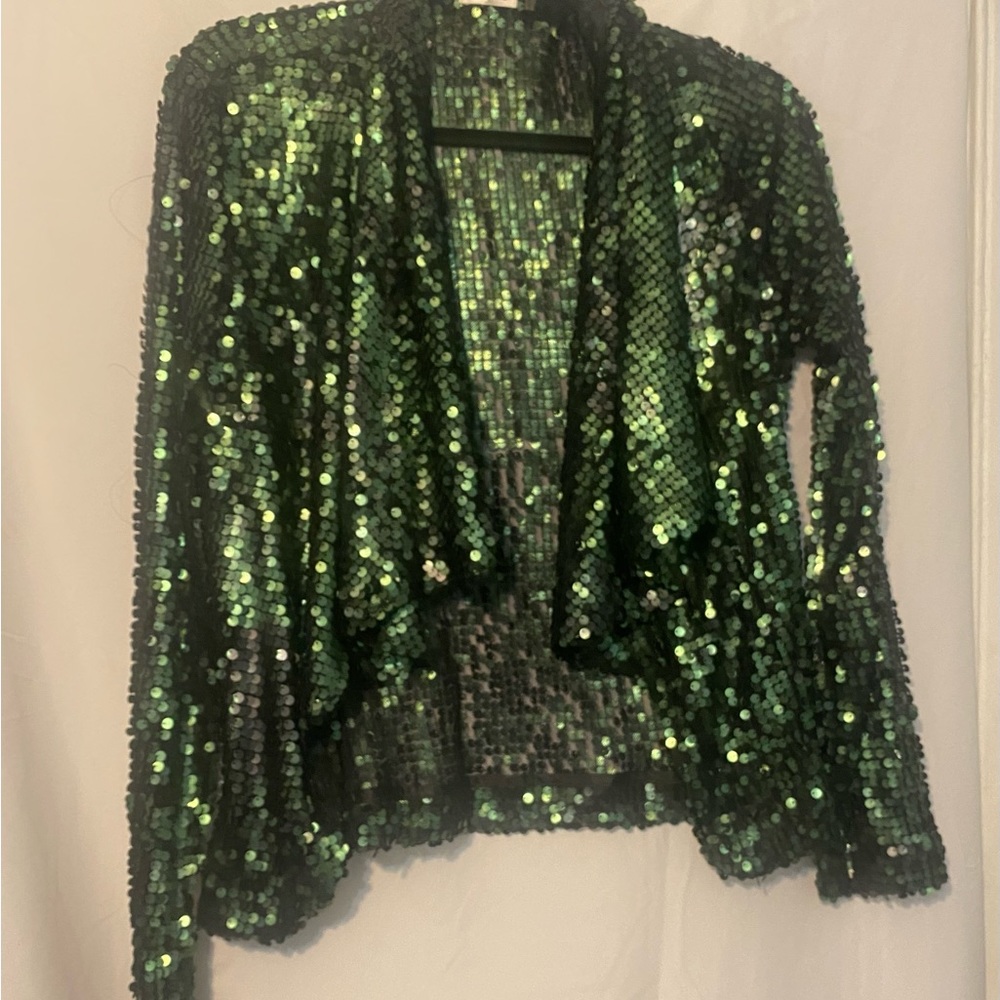 NEIMAN MARCUS Women’s Classy Green Sequin Evening top Blouse XL